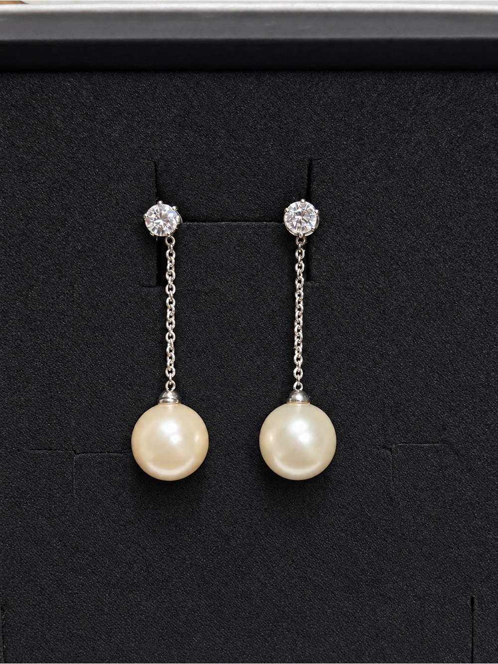 Classic Pearl Drop Earrings with CZ Studs - Silver